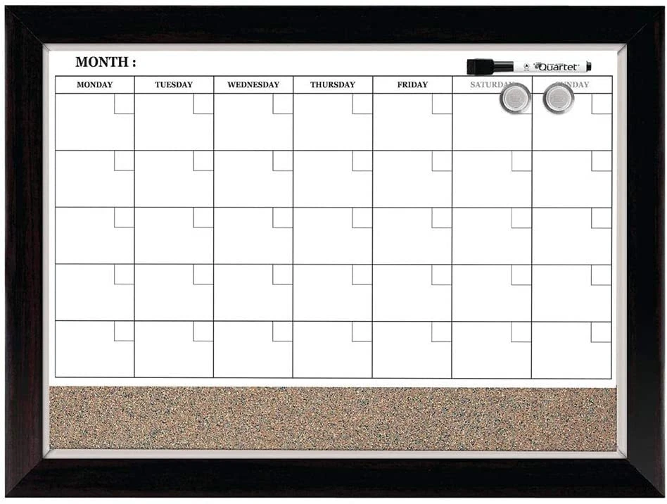 Dry Erase Calendar With Cork Board, Black Dry Erase Board