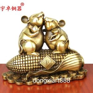 Feng Shui green jade wealth coin corn mouse Rat animal statue China Zodiac
