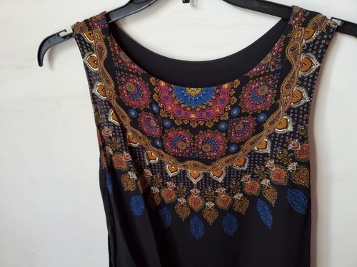 Desigual Womens Sleeveless viscose vented Tunic Top L Black & Gold Print - Picture 9 of 11