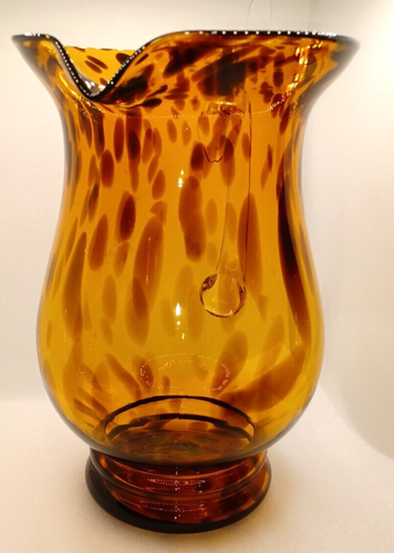 VTG AMBER BLOWN GLASS LEOPARD OVAL SPOTS DESIGNED PITCHER-10 1/4" TALL--2 QT. - Picture 8 of 9