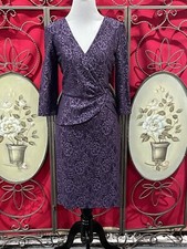 Tahari Purple Lace Occasion Dress, Size 6 V-Neck 3/4 Sleeves Gorgeous Lined