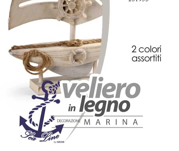 BARCA VELIERO DECORATIVA LEGNO TIMONE CORDE VELA MARE PESCI MARINA 29*19*5 - Immagine 4 di 4