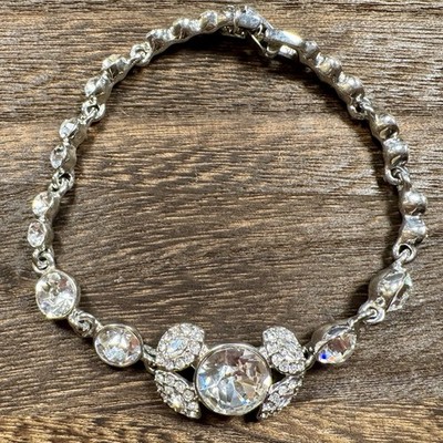 Givenchy Bracelet Silver Tone Clear Crystals Signed