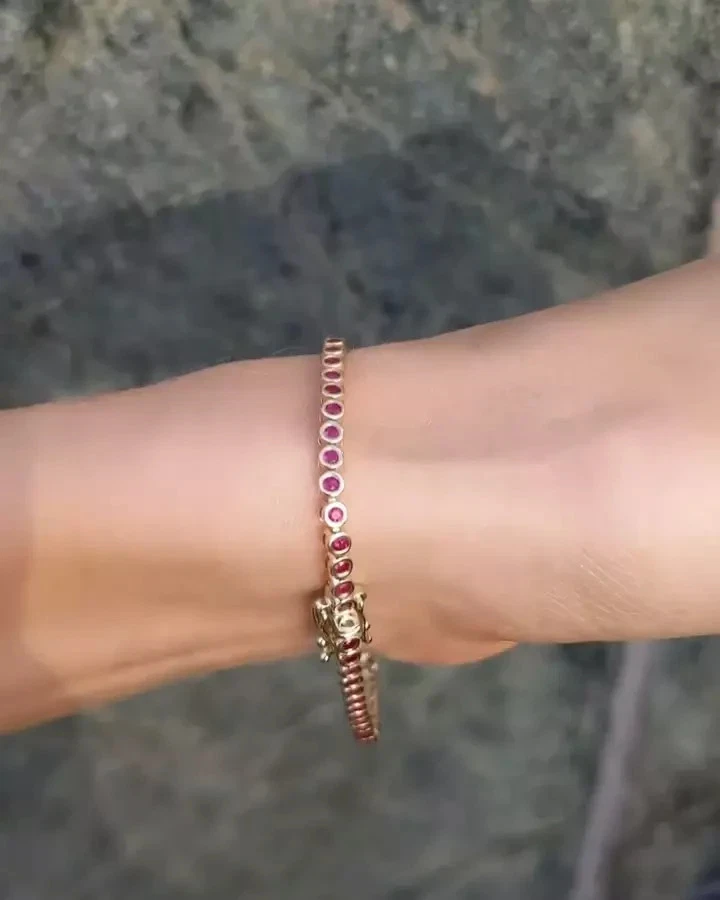 1.87 Ct Round Cut Natural Red Ruby Link Tennis Bracelet 14K Real Yellow Gold - Image 3 of 4