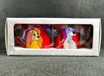 Disney Lady and the Tramp Mug Set Heart Cutout Matching Couple Mugs NIB Rare