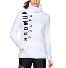 Under Armour Womens ColdGear Funnel Neck Sweatshirt Size M White Graphic Logo
