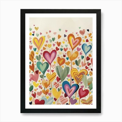 Hearts And Flowers Art Print Framed Wall Art Poster Canvas Print Picture