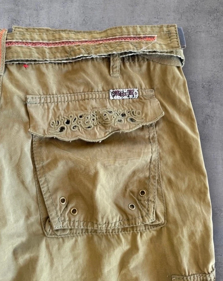Pantalones utilitarios vintage Miss Me cargo bordados caqui para mujer talla mediana Y2K Foto 3 de 4