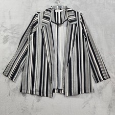 Lush Blazer Jacket Womens S Black Cream Stripe Open Front Lightweight Casual