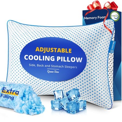 Cooling Gel Memory Foam Pillow Queen Size for Sleeping 1 Pack, Thick Adjustab...