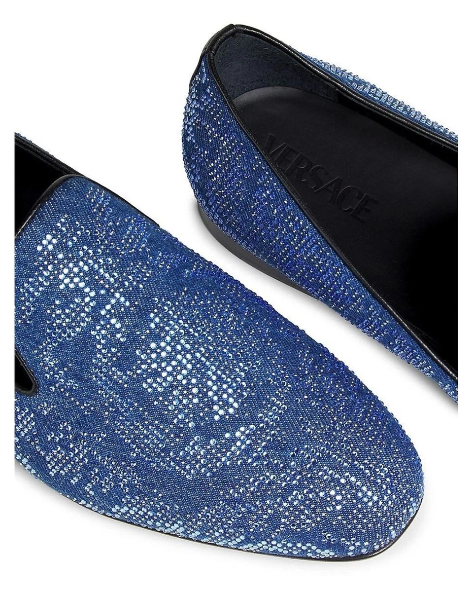 Zapatillas para esmoquin para hombre MOCASSINI VERSACE adornadas con piedra azul 43
