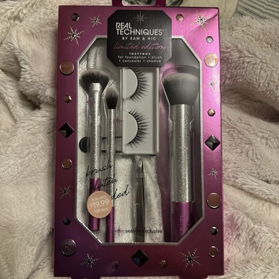 Real Techniques 6pc Set Limited Edition Tweezers Brush Eye Lashes & Bag