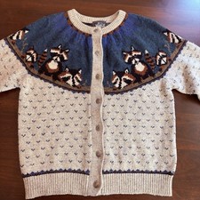 Vintage Woolrich Handframed Sweater Cardigan Wool Raccoon Fair Isle Size Small