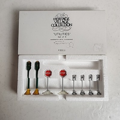 Dept 56 Utilities 5512-3 Set of 8 Metal Accessories Street Stop Signs Park Meter
