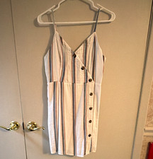 American Eagle Womens Med Striped V-Neck Spaghetti Strap Button Smocked Dress