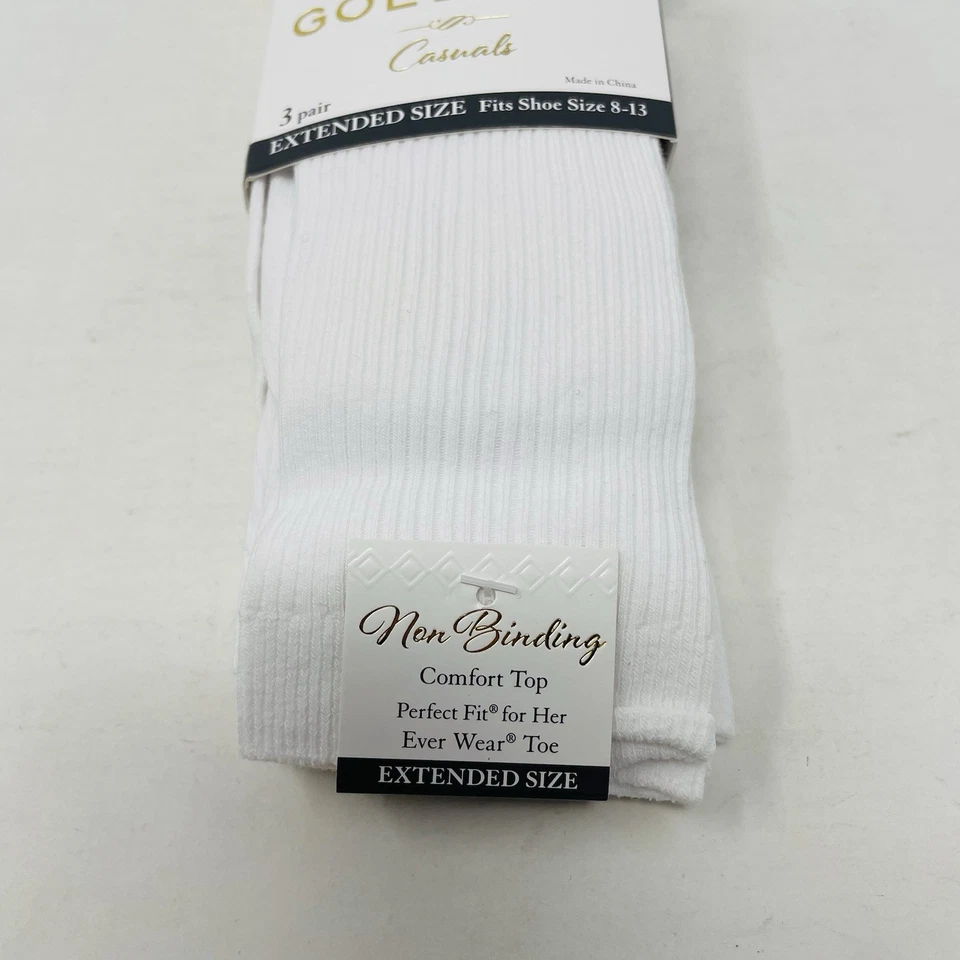 Золотой носок женщин обуви размер 8-13 3-Pk необязательный короткие Crew носки в белый 153 - Изображение 3 из 4