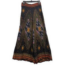 Harem Women's Boho Wide Leg Palazzo Pants Whimsical Black Floral Ethnic OS