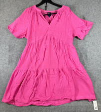 Gap Gauze Crinkle Dress Womens L Pink Soft Cotton Relaxed Fit Short Sleeve NWT