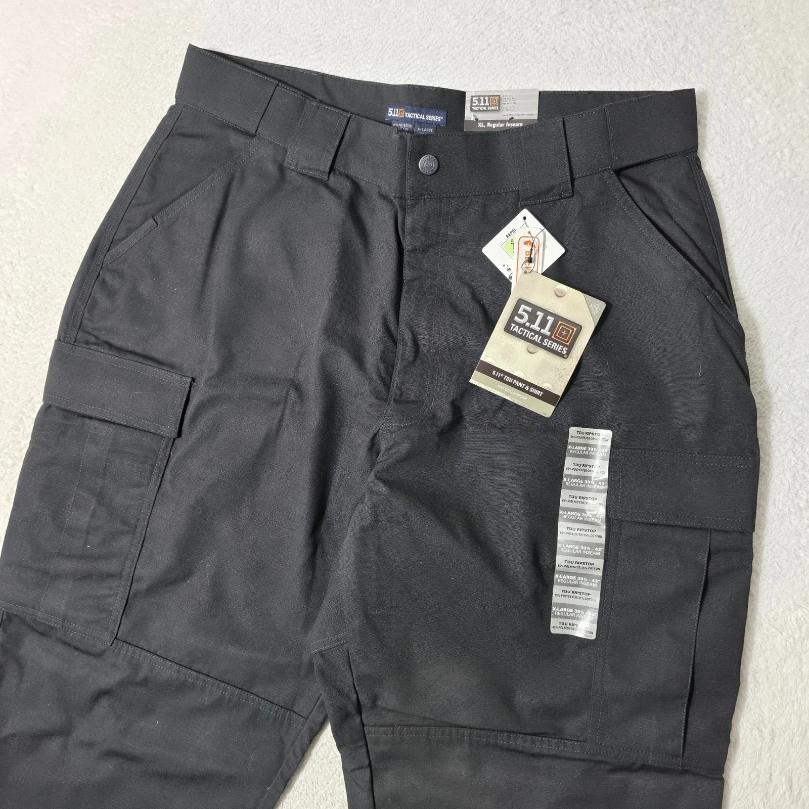NEW 5.11 Tactical TDU Pants Mens XL 39.5-43/Reg Black Ripstop Cargo 74003