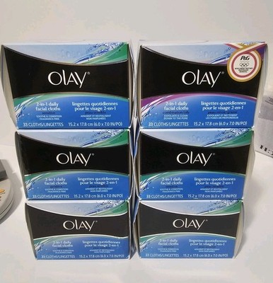 6 Olay 2 In 1 Daily Facial Cloths 33 Cleansing Cloths Each Box NOS