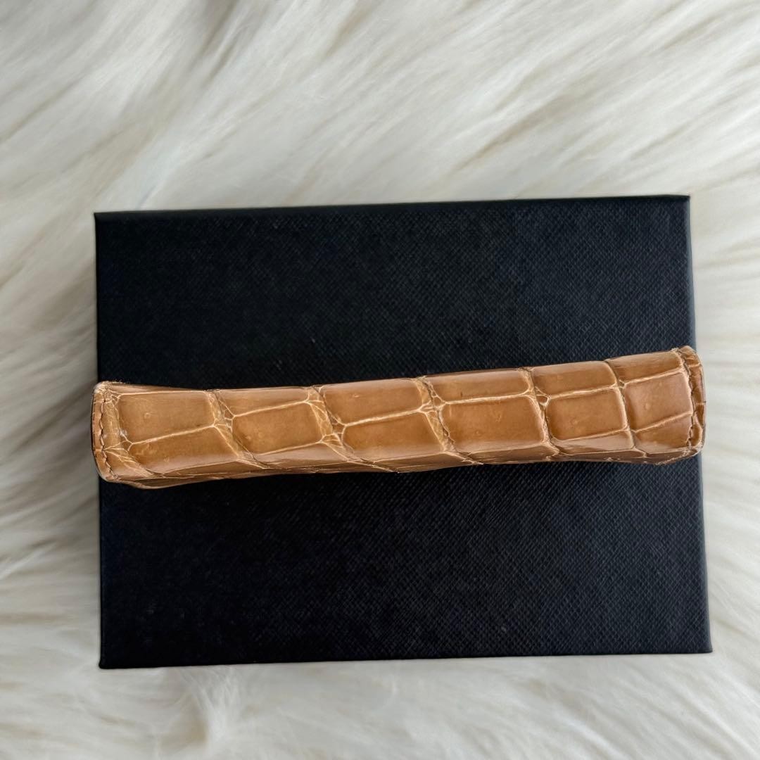 Prada Crocodile Embossed Leather Card Case Brown Business Card Holder thumbnail 8