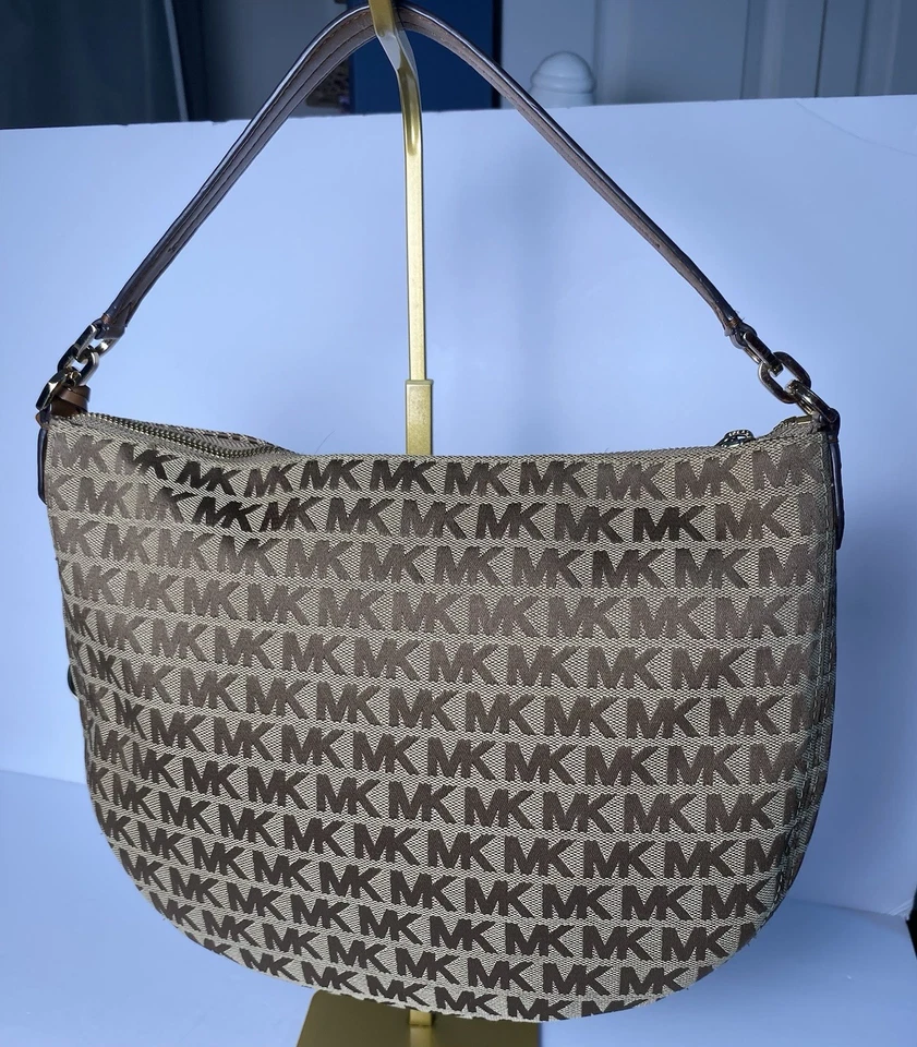 Bolso de Lona Michael Kors Tostado Hobo Hombro Bedford Top Cremallera MK Logo Cuero Acento Foto 4 de 4