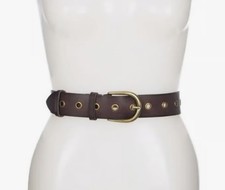 FRYE GROMMET DARK BROWN LEATHER BELT W/ ANTIQUE BRASS BUCKLE, XL, 1.5  X 47.5  