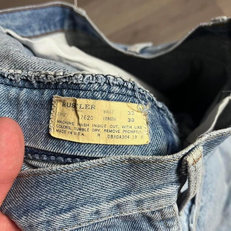 Vintage 60s Rustler Faded Bootcut Light Wash Denim Jeans Talon Zipper - Image 4 of 4