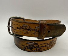 Vintage Leather Belt Hand Tooled Crafted 46  Sz 40 Deep Sea Fishing Boating USA