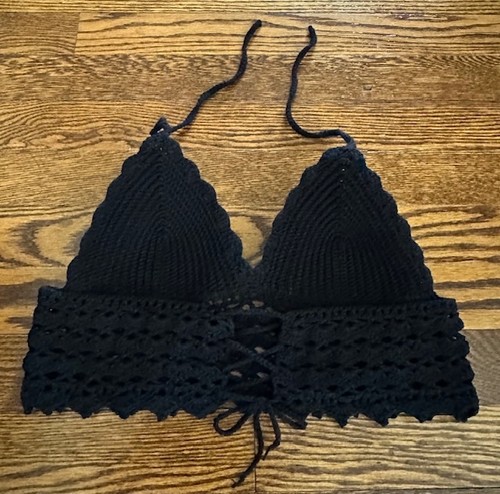 HANDMADE CROCHET BLACK COTTON BLEND Bustier Bralette TOP FOR WOMEN/JUNIORS XS/S - Picture 5 of 10