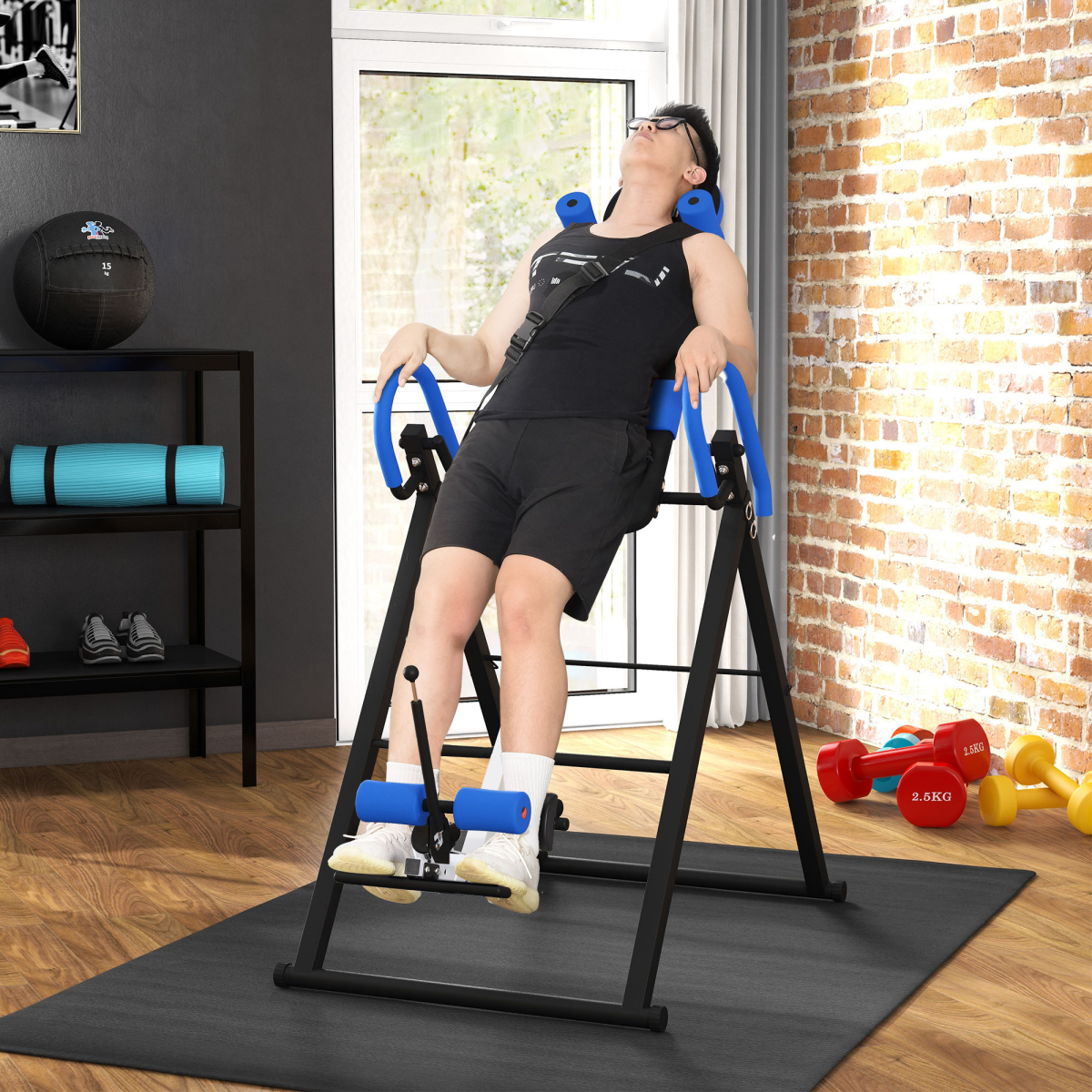 HOMCOM Adjustable Gravity Inversion Table with Safety Belt - Blue