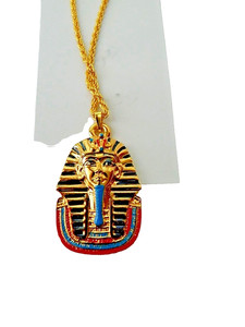 Authentic Egyptian Gold Plated Small King Tut Pendant Necklace 1.5"