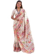 Women's Premium Kashmiri Pashmina Soft Silk Saree With Unstitched Blouse Piece