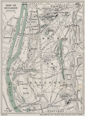 BOIS DE BOULOGNE vintage plan. Paris. WARD LOCK 1911 old antique map chart