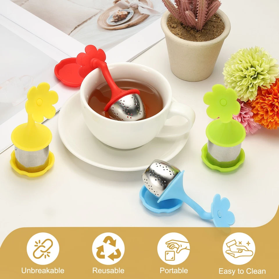 Infusor de té de flores de 2 piezas, infusor de té de poros finos de acero inoxidable, rojo Foto 4 de 4