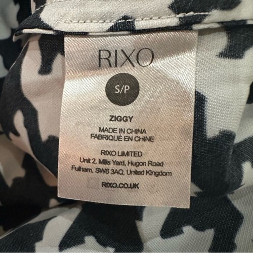 RIXO Ziggy Houndstooth Midi Dress Women’s Small Black White Satin V-Neck Slit - Picture 12 of 14