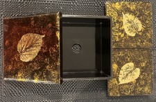 Vintage Japanese Lacquerware Coaster Set with Box – Hand-Painted Floral Gold