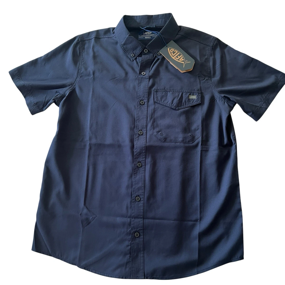 Chemise Boutonnée Homme American Fishing Tackle Co – Manches Courtes, Bleue, Taille XL