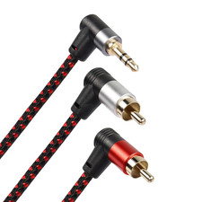 90 Degree Right Angle 3.5Mm to 2 RCA Cable 6FT,2RCA Male to 3.5Mm TRS Male Stere