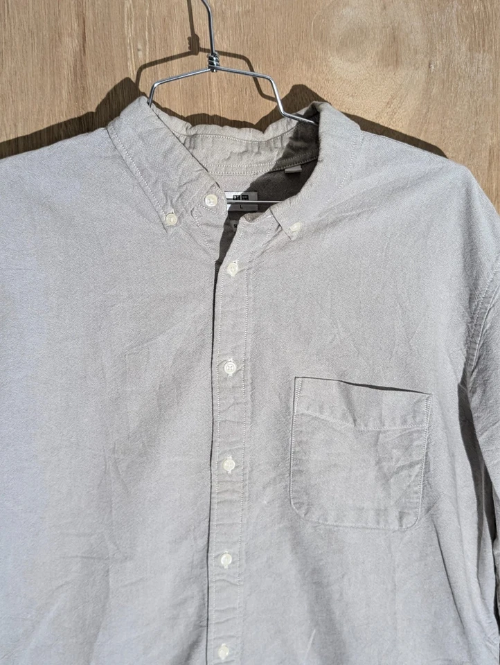 Uniqlo Camisa Abotonada Hombre Talla L Slim Fit Manga Larga Cuello Bolsillo Gris Foto 4 de 4