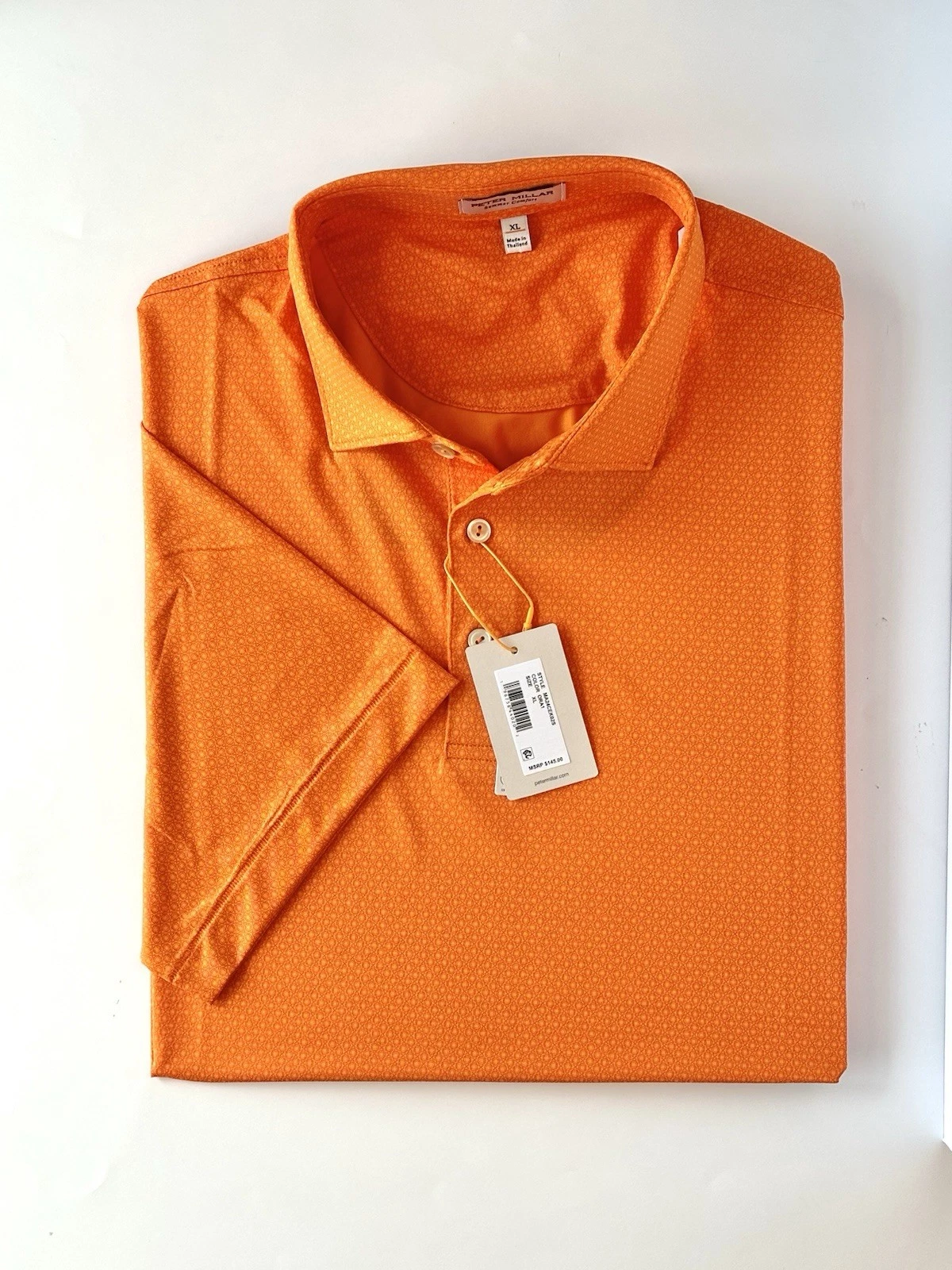 Peter Millar Summer Comfort Bright Tangerin Geometric Honeycomb Polo Men's XL