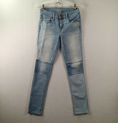 American Eagle Outfitter Skinny Straight Jeans Womens 2 Blue Light Wash Denim