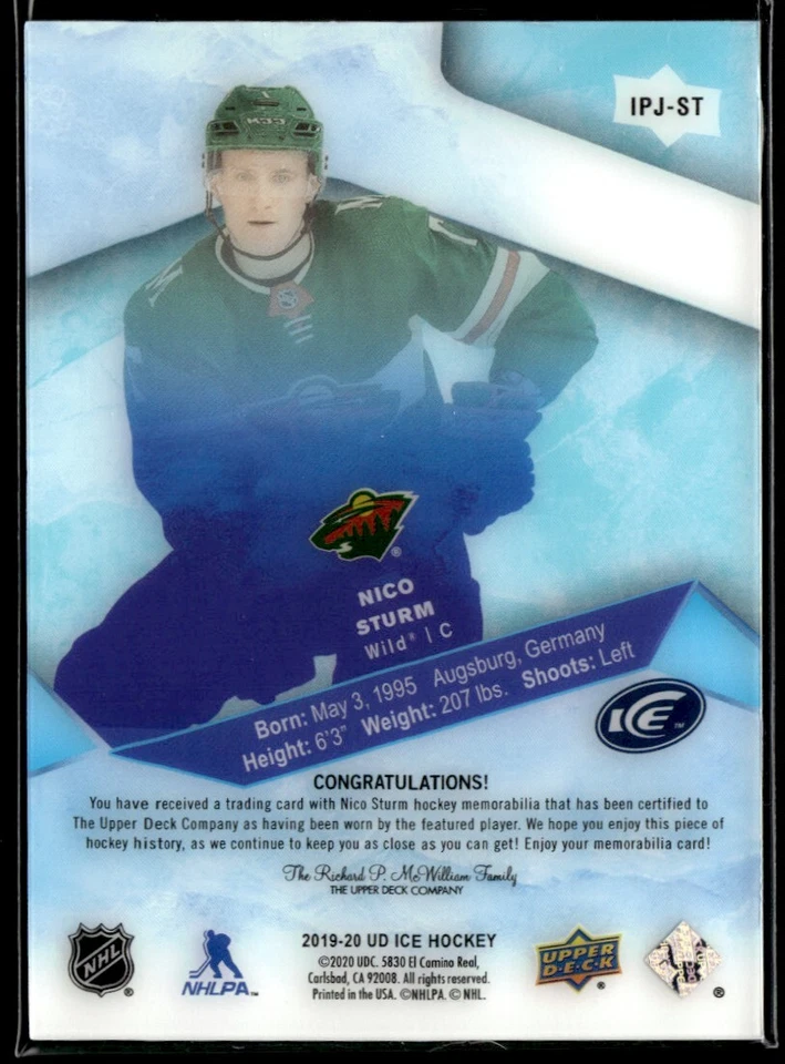 2019-20 Upper Deck Ice Premieres Jersey Relics Nico Sturm #IPJ-ST H3R4L - Image 2 of 2