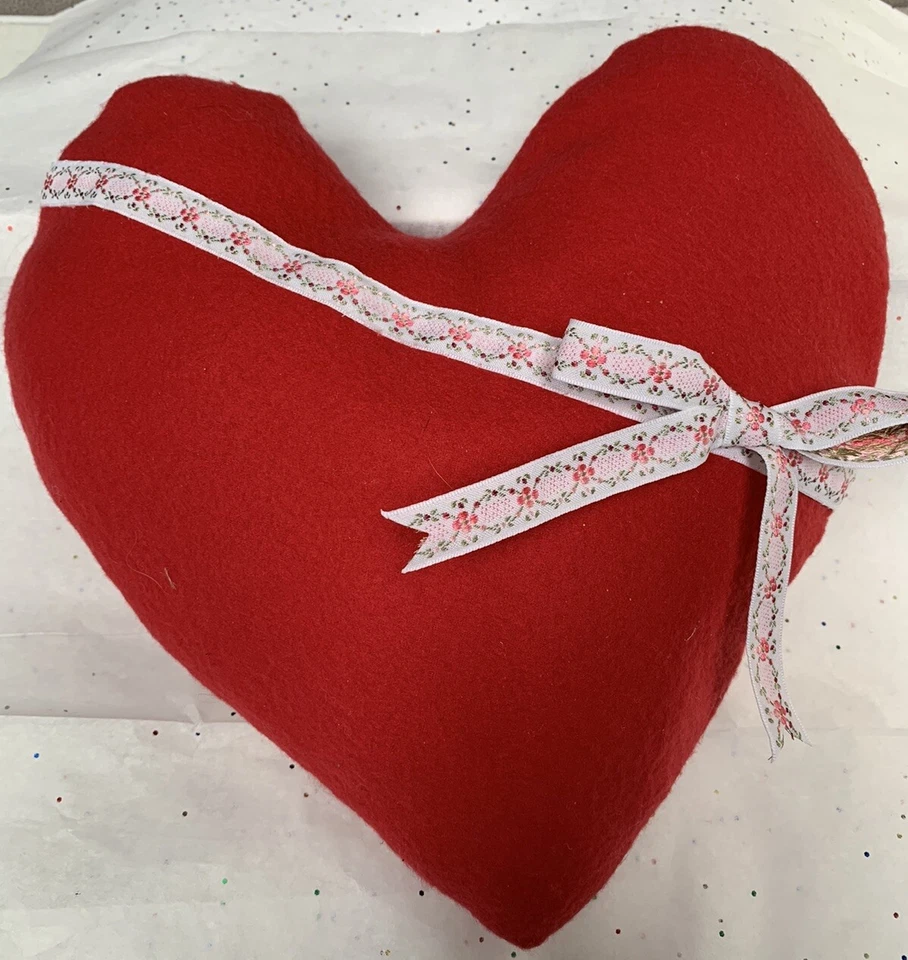 Valentine Fabric Heart Handmade Of Red Fleece And Cotton Woven Ribbon Hand Wash - Image 2 of 3