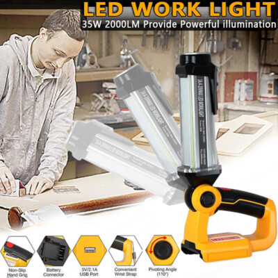 2000LM 20V Light for Dewalt 20V Tool Li-ion Battery 35W Flashlight with USB Port