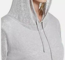 Women's Hoodie Sweater Small Pale Silver Gray Slub Hooded Pouch Pocket NEW