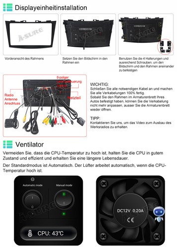 DAB+ 4+64GB Android 14 Autoradio CarPlay RDS GPS Navi für Suzuki Swift 2010-2016 - Bild 11 von 12