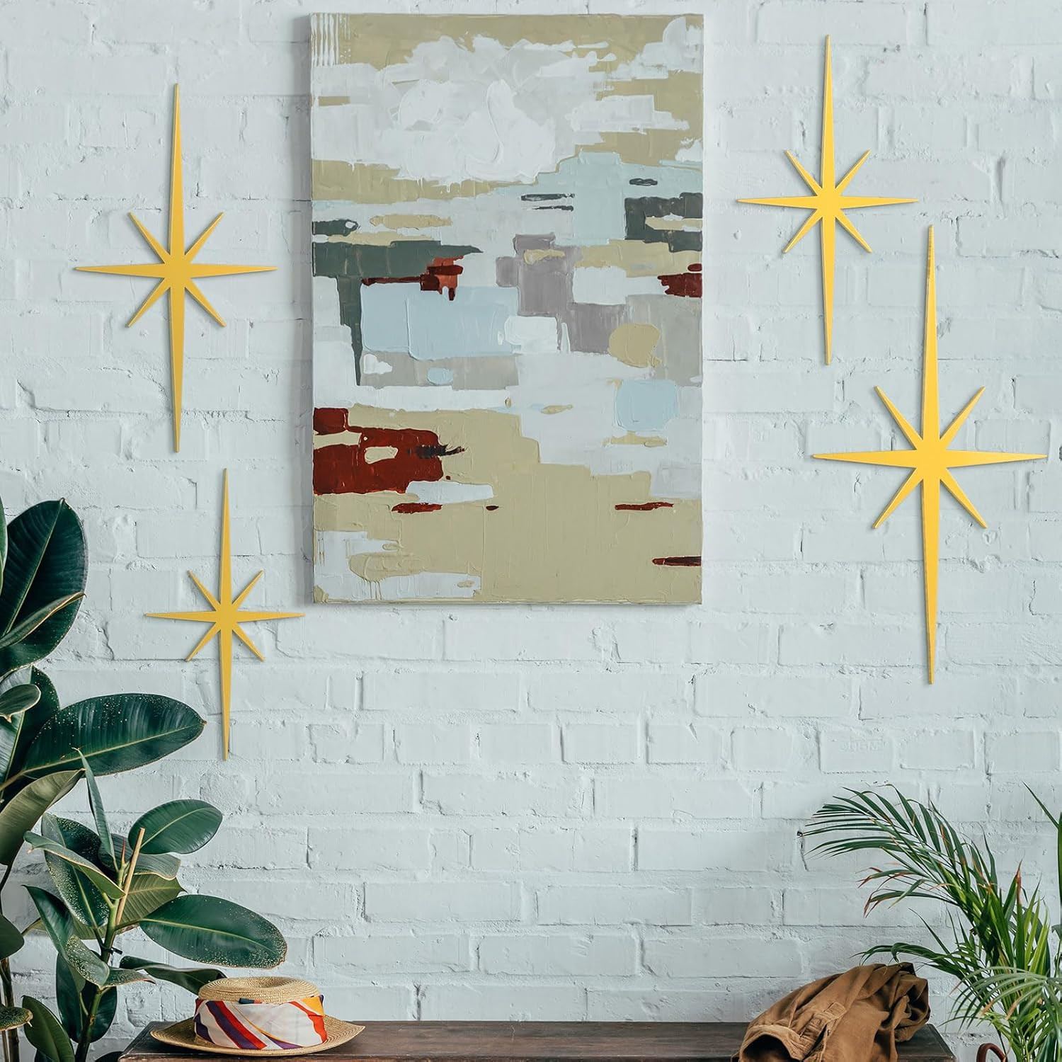 4 Pcs Cast Iron Starburst Wall Decor 8 Pointed Atomic Stars Wall Hangings Mid Ce