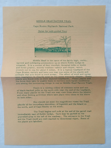 Cape Breton Highlands National Park 1968 MIDDLE HEAD NATURE TRAIL Pamphlet
