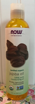 NOW SOLUTIONS MOISTURIZING ORGANIC JOJOBA OIL for SKIN HAIR & BODY SEALED 8 OZ